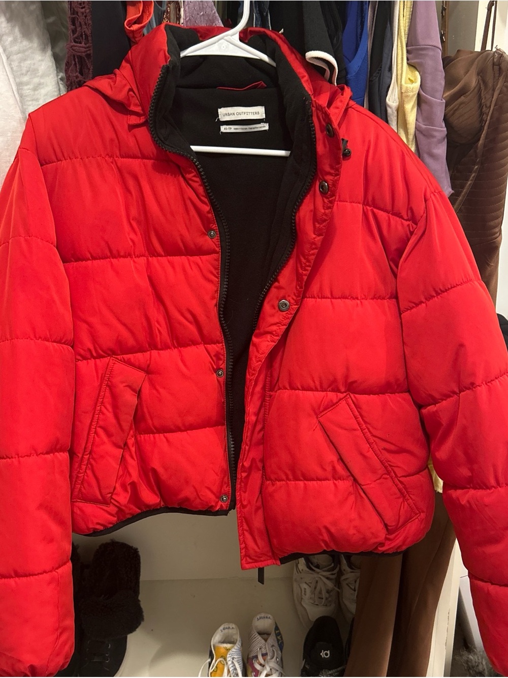 Urban Outfitters Red and Black Quilted Puffer Jacket